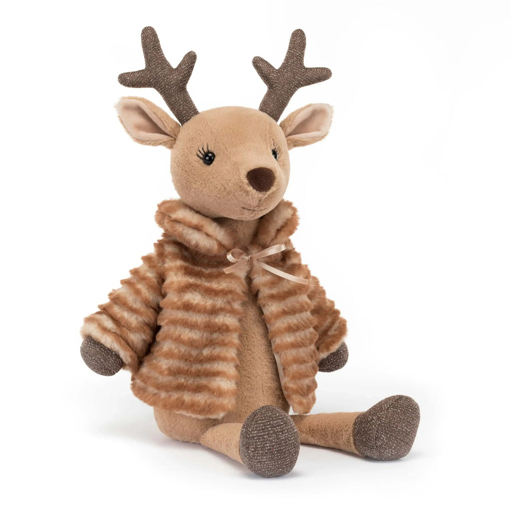 Festive Plush Reindeer in Striped Jacket – Cuddly Christmas Toy for Kids