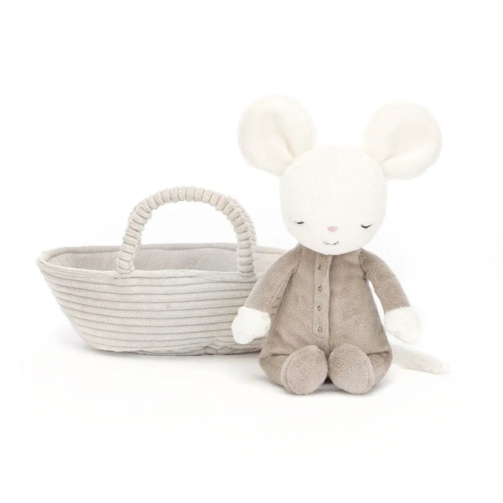Charming Plush Mouse in Fabric Basket – Soft Toy for Babies & Toddlers