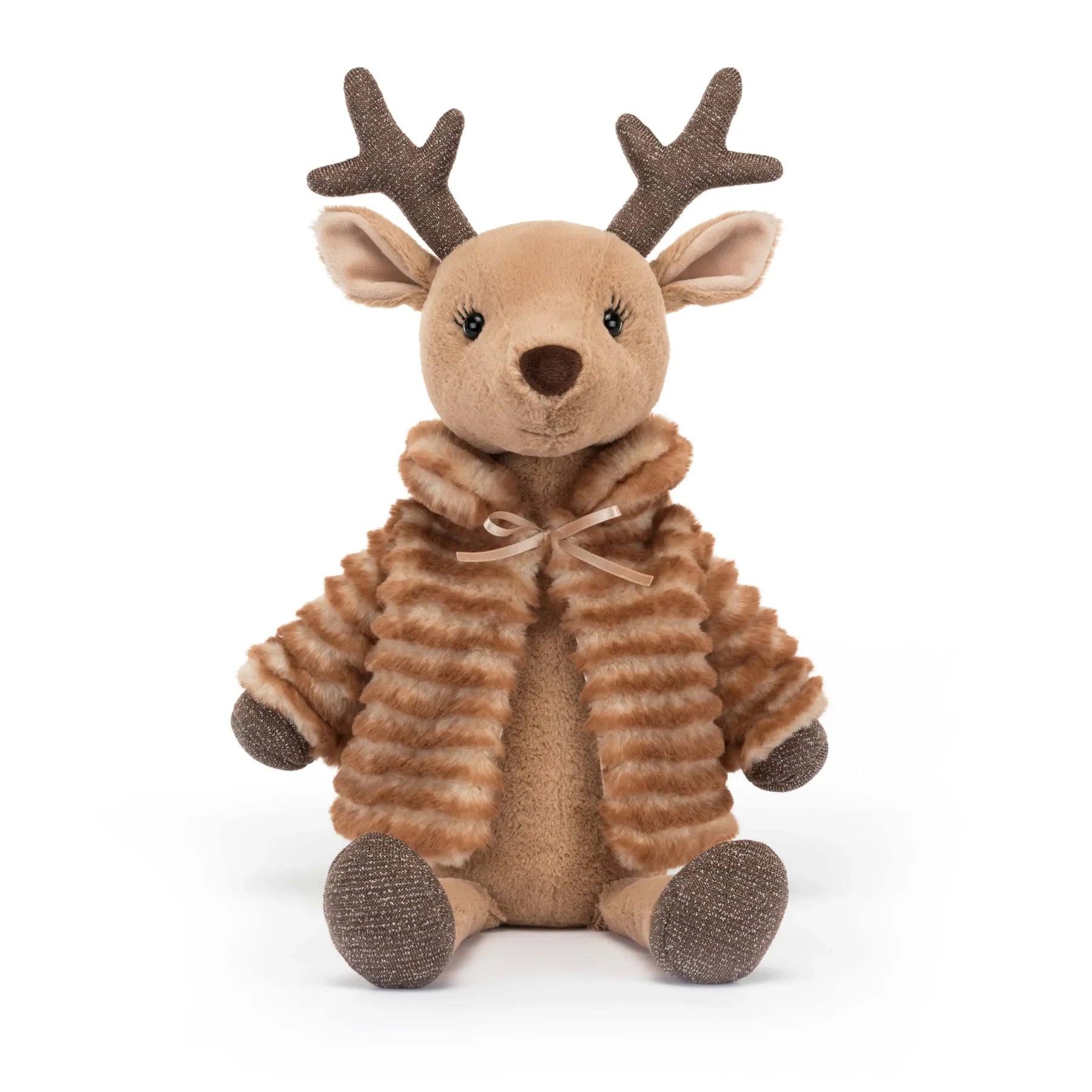 Festive Plush Reindeer in Striped Jacket – Cuddly Christmas Toy for Kids