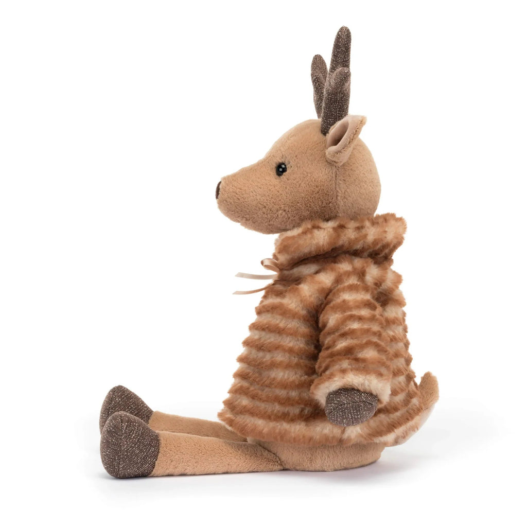 Festive Plush Reindeer in Striped Jacket – Cuddly Christmas Toy for Kids