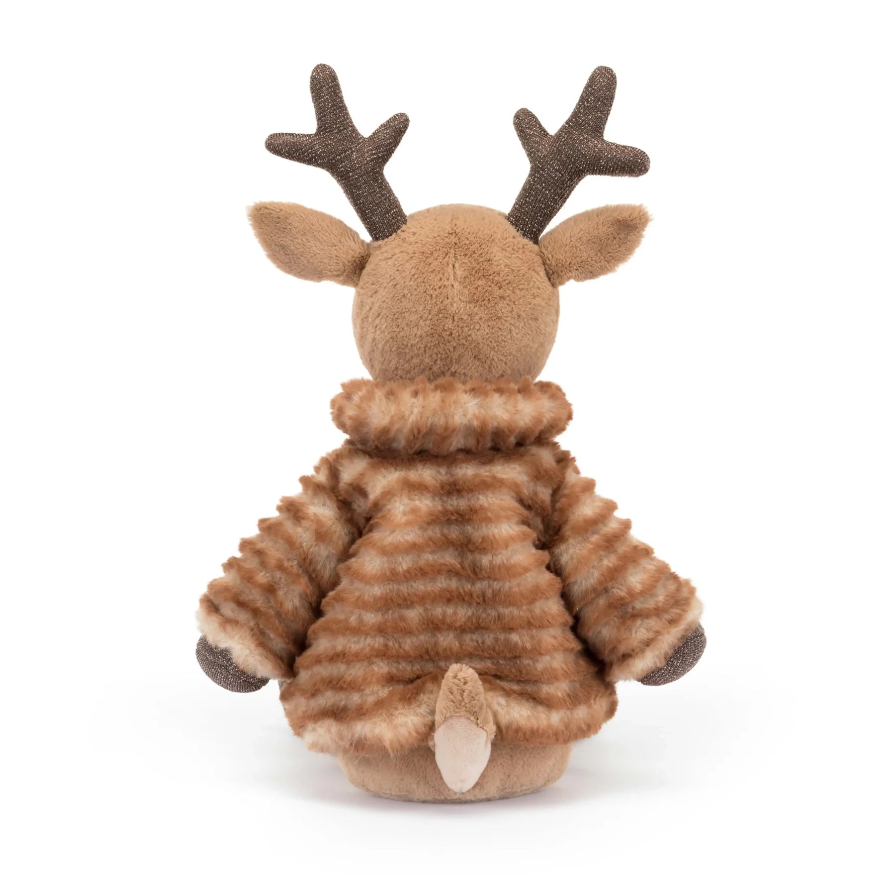 Festive Plush Reindeer in Striped Jacket – Cuddly Christmas Toy for Kids