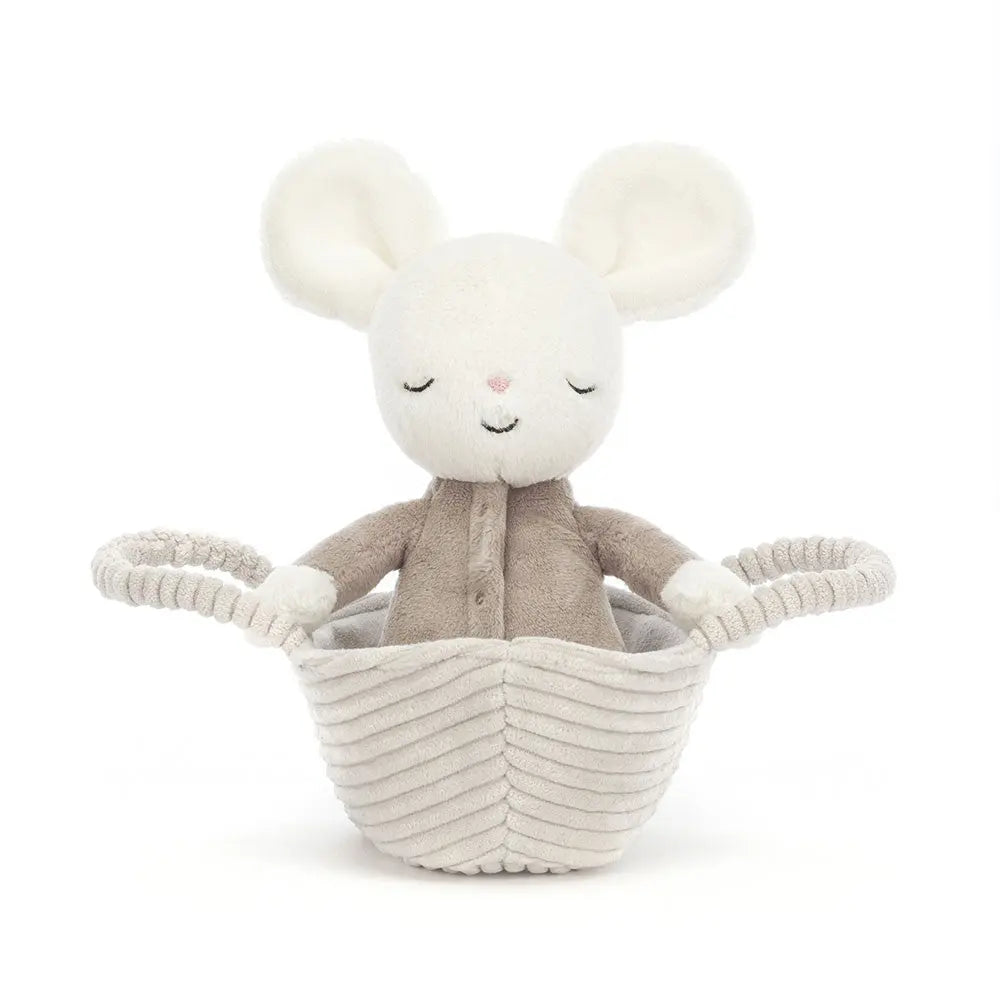 Charming Plush Mouse in Fabric Basket – Soft Toy for Babies & Toddlers
